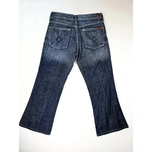 7 For All Mankind Size 28X28 Women's Dojo Blue Denim Studded Pocket Logo Jeans - Picture 1 of 13